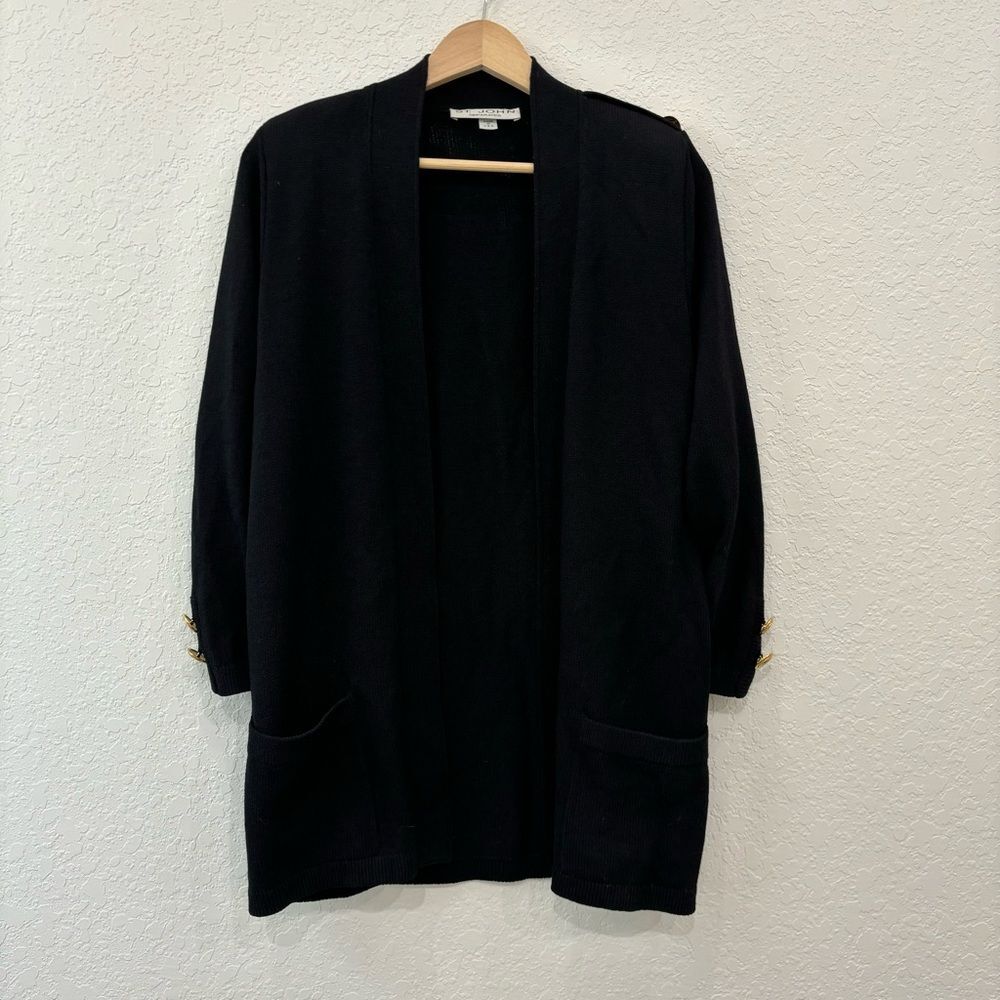 St. John Black Knit Long Jacket Size Small